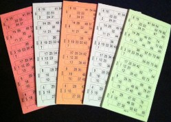 Bingo 90, bunte Bingotickets, Bingoblöcke  in 10 Farben